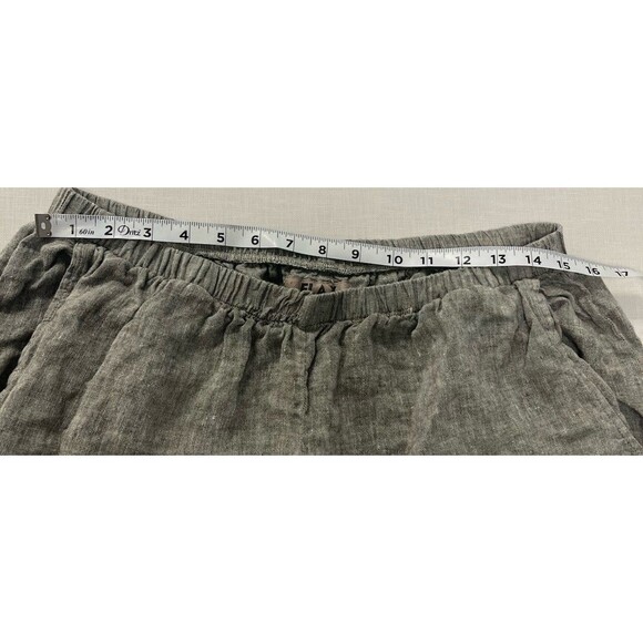 Flax Pull On 100% Linen Pants Womens Gray Wide Leg Pockets Relaxed Elastic (1G) - Picture 3 of 10